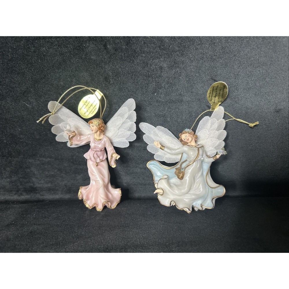 2 Bradford Wings Of Enlightenment Angels Illuminated Ornament 2001 Love & Grace